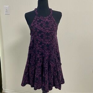 Free People Dress Women’s Size Small Black Purple Halter Swing Mini Dress